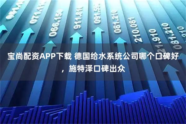 宝尚配资APP下载 德国给水系统公司哪个口碑好,施特泽口碑出众